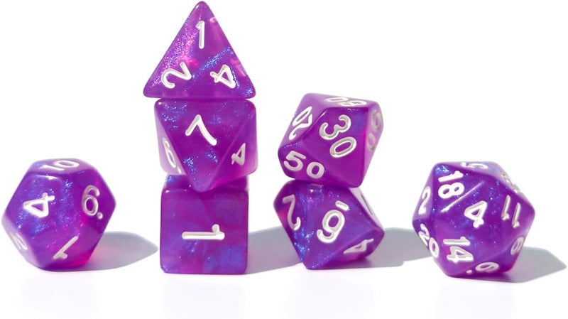 vvpesca Purple DND Dice Set of 7 – Polyhedral Dice Set for TTRPGs,Dungeons and Dragons,Role Playing Games and Other Table Games– D20 System Dice (Sequin Purple) - Image 2